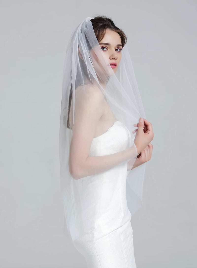 BEAUTELICATE Wedding Bridal Veil with Comb 1 Tier Cut Edge Waltz Length White - Image 4